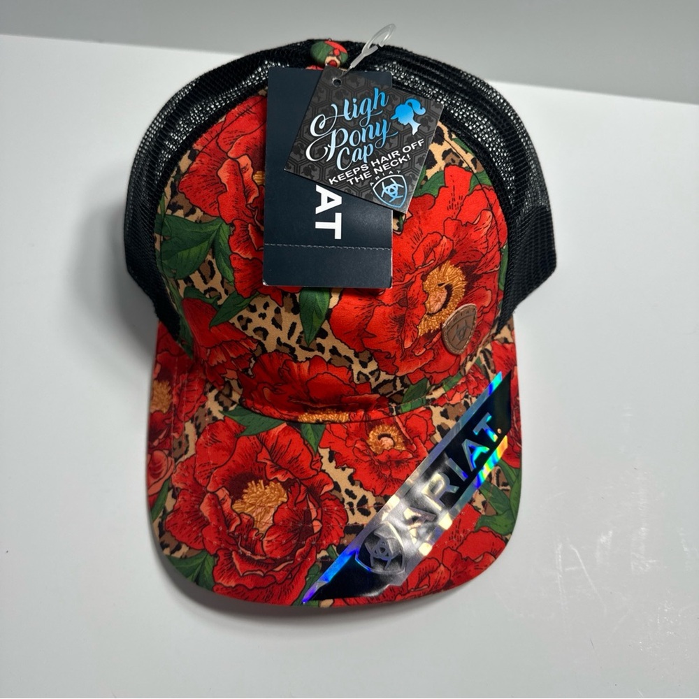 Ariat Red Floral High Pony Cap